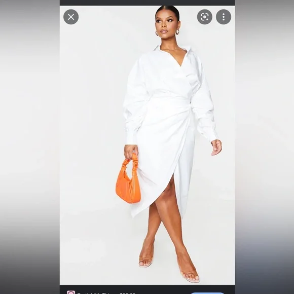 Plus White Poplin Midi Shirt Dress - Picture 2 of 6